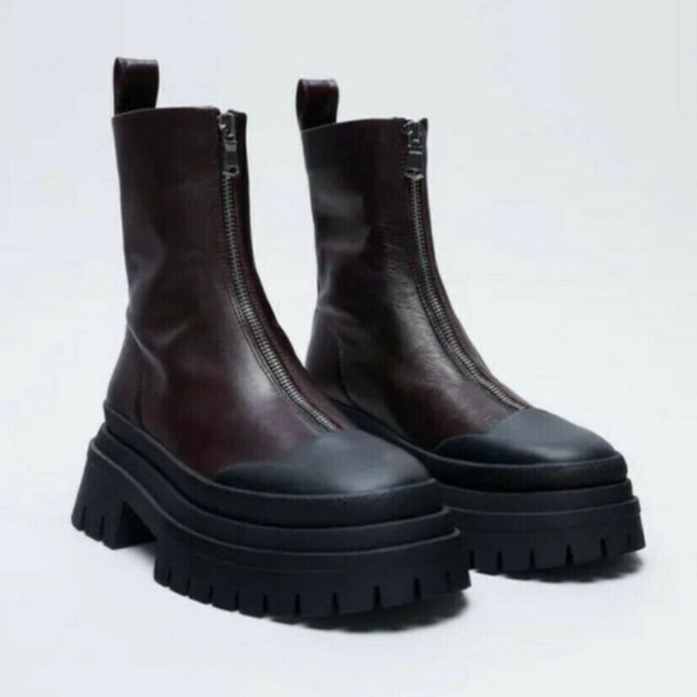 Zara Zip Front Lug Sole Boots